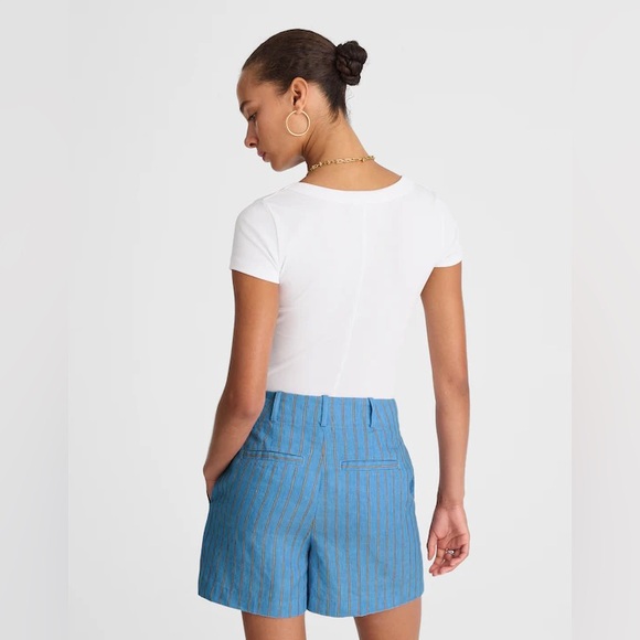 Madewell Pintucked Shorts in Linen Cotton Blend Delphinium Blue - Size 12 - Picture 3 of 8